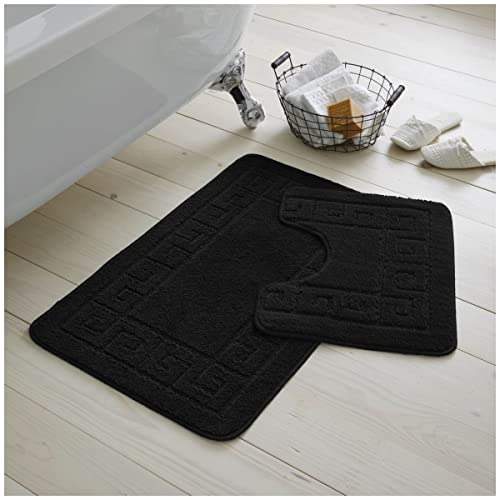 GC GAVENO CAVAILIA 2 Stück Waschbare Badezimmermatte, Extra Saugfähige Anti-Rutsch-Badematten, Superweiches WC-Teppich-Set, Schwarz, (50x80, 50x40 cm) von GC GAVENO CAVAILIA