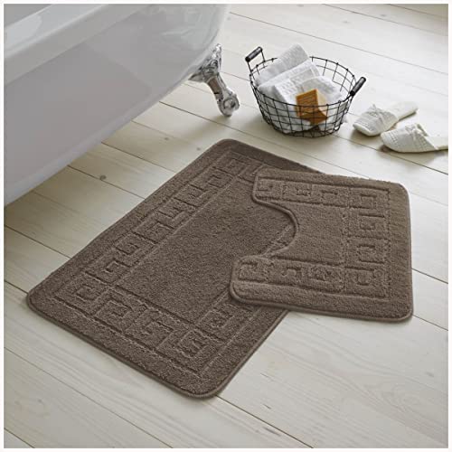 GC GAVENO CAVAILIA 2 Stück Waschbare Badezimmermatte, Extra Saugfähige Anti-Rutsch-Badematten, Superweiches WC-Teppich-Set, Latte, (50 x 80, 50 x 40 cm) von GC GAVENO CAVAILIA