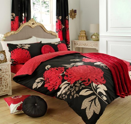 GC GAVENO CAVAILIA Gaveno Cavailia Luxuriöses Bettwäsche-Set mit Bettbezug und Kissenbezügen, Polyester-Baumwolle, Doppelbett, Leinen 50, Kew Schwarz/Rot von GC GAVENO CAVAILIA