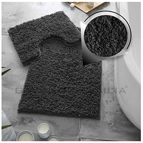 GC GAVENO CAVAILIA 2-teilige Badezimmermatte, Zero Twist WC-Teppiche, sehr wasserabsorbierende Badematte, rutschfest, schwarz, (50 x 80, 50 x 40) von GC GAVENO CAVAILIA