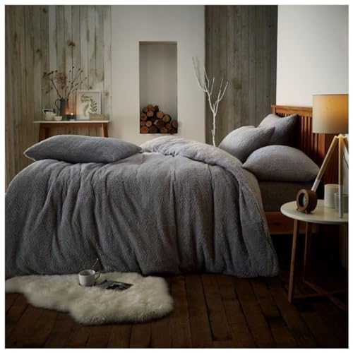 GAVENO CAVAILIA Luxuriöses Bettwäsche-Set aus Teddy-Fleece, superweich, warm und gemütlich, Bettwäsche-Sets (Silber, Doppelbettwäsche-Set) von GC GAVENO CAVAILIA