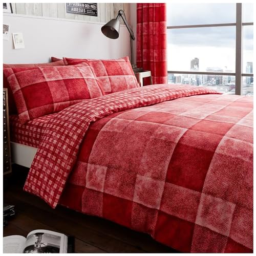 GC GAVENO CAVAILIA Karo Luxuriöses Denim-Kariertes Set mit Bettbezug und Kissenbezug, Polyester-Baumwolle, Rot, King-Size-Größe, Polycotton Baumwollmischgewebe (230 x 220cm) von GC GAVENO CAVAILIA