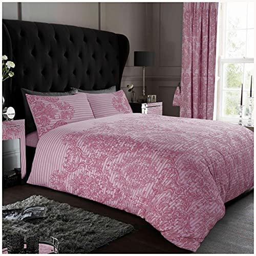 GC GAVENO CAVAILIA Soft & Cosy Empire Damast Floral Bettbezug, luxuriös, wendbar, Bedruckt, pflegeleicht, Polycotton, King-Size-Bett, Blush Pink von GC GAVENO CAVAILIA