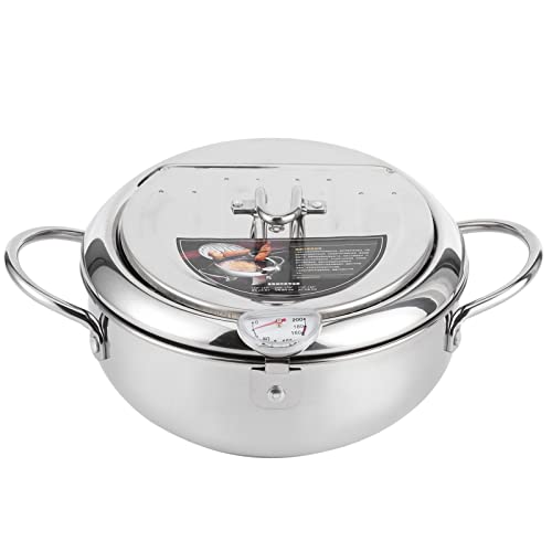 Frittiertopf, Japanische Tempura Friteuse Edelstahl Frittiertopf mit Thermometer, Mini Edelstahl Frittiertopf für Pommes Frites Garnelen Hähnchenflügel und Shrimps(24cm) von Gavigain