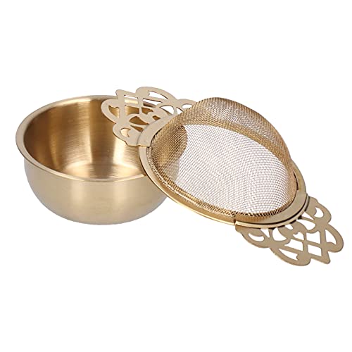 Gavigain Kleines feinmaschiges Teesieb mit Schale, Edelstahl Teesieb mit doppeltem Ohr Mesh Teesieb Teefilter für losen Tee Saft Kaffeefilter(Gold) von Gavigain