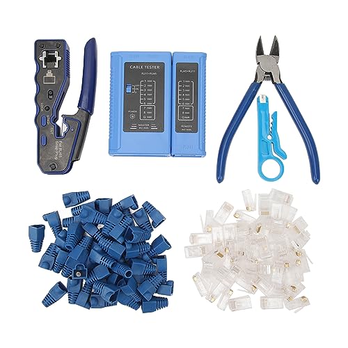 Gavigain Multifunktionales RJ45 Crimping Tool Kit, Netzwerkkabel -Tester, Kabelstripperschneider, 50 Schutzabdeckungen für Cat5 Cat5e Cat6 Cat6a -Benutzer von Gavigain