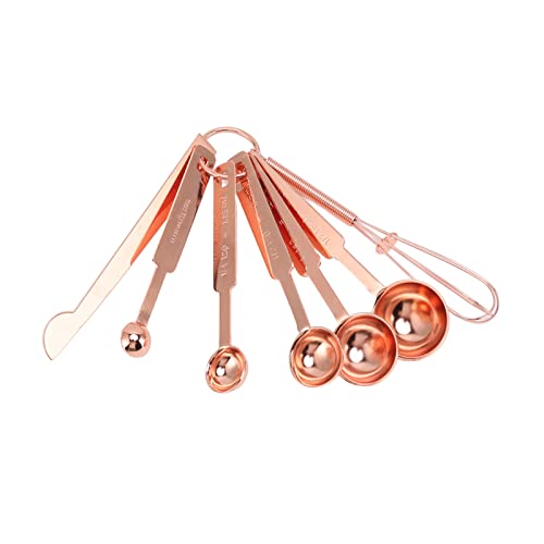 Messlöffel Set, 7 in 1 Edelstahl stapelbar Metall Esslöffel mit Leveler Eggbeater Multifunktion Backen Messlöffel für trocken oder Flüssigkeit zum Kochen und Backen (Rosa Gold) von Gavigain