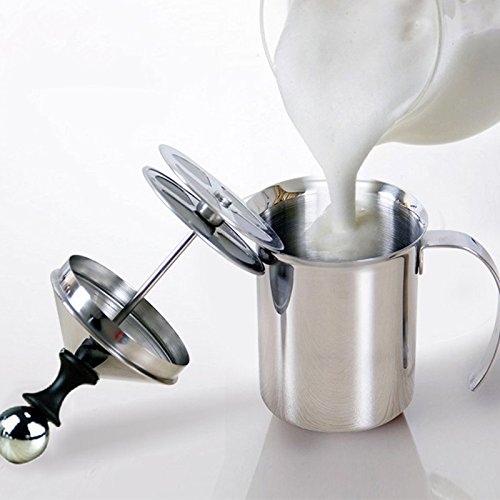 Milchaufschäumer, Manueller Milchaufschäumer aus Edelstahl – 400 Ml/800 Ml Doppelmaschen-Kaffeeaufschäumer, Milchkännchen, Mixer, Schneebesen Für Kaffee, Latte, Cappuccino, Frappe(800ML) von Gavigain