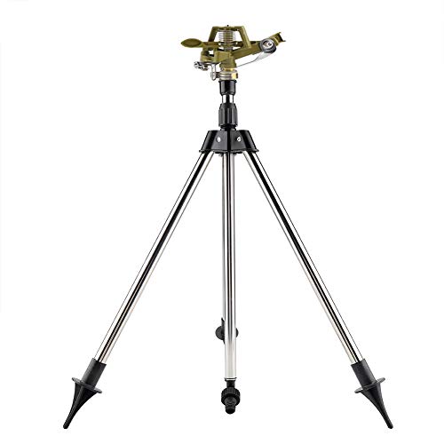 Sprinkler,Heavy Duty Impact Sprinkler auf Tripod Base Tall Metal Pulsating Telescoping Tripod Sprinkler Beine erstreckt Sich Insert Zink Sprink für große Fläche, Hof, Rasen, Garten, von Gavigain