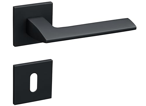 Gavroche Türgriffe Schwarz Matt Set BB Buntbart | Türklinken für Innentüren | Drückergarnitur für Zimmertür mit eckiger Rosettengarnitur aus Aluminium | Pulverbeschichteter Türbeschlag in L-Form von Gavroche