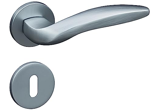 Gavroche Türgriffe Set BB Buntbart | Türklinken für Innentüren in Silber Matt Chrom | Drückergarnitur für Zimmertür mit runder Rosettengarnitur aus Aluminium | Türbeschlag in L-Form von Gavroche