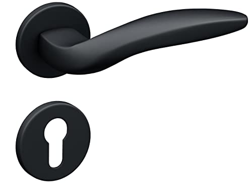 Gavroche Schwarze Türgriffe Türbeschläge Innentüren runde Rosette 6 mm dick Türgriffset aus Aluminiumlegierung (PZ Profilzylinder, Mattes Schwarz, Produktabmessungen: 12,8L x 5,4B cm) von Gavroche