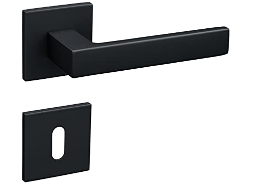 Gavroche Schwarze Türgriffe Türbeschläge Set für Türen dünne quadratische Rosette Türklinken Türdrücker (BB Buntbart, Mattschwarz, Produktabmessungen: 12,2L x 5,2B) von Gavroche