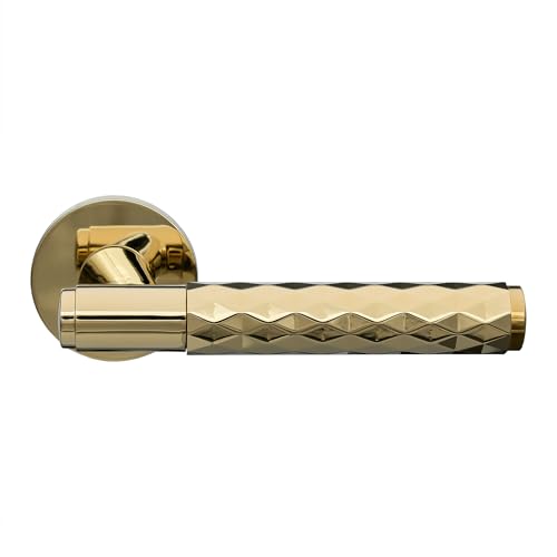 Gavroche Türgriffe Set | Türklinken für Innentüren in glanz Gold Optik | Drückergarnitur für Zimmertür ohne Rosettengarnitur aus Zink | Türbeschlag in L-Form & strukturierter Oberfläche von Gavroche