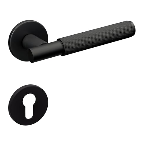 Gavroche Türgriff Türklinke Türdrücker Drückergarnitur Rund Schwarz Matt mit strukturierter Oberfläche BB PZ WC Set für Innentüren modernes Design minimalistisch (PZ Profilzylinder) von Gavroche
