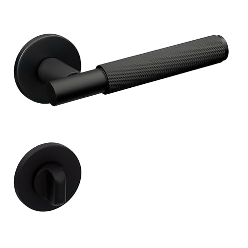 Gavroche Türgriff Türklinke Türdrücker Drückergarnitur Rund Schwarz Matt mit strukturierter Oberfläche BB PZ WC Set für Innentüren modernes Design minimalistisch (WC Bad) von Gavroche