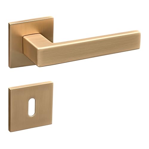 Gavroche Türgriffe Set BB Buntbart | Türklinken für Innentüren in Matt Gold | Drückergarnitur für Zimmertür mit eckiger Rosettengarnitur aus Zink | Türbeschlag in L-Form von Gavroche