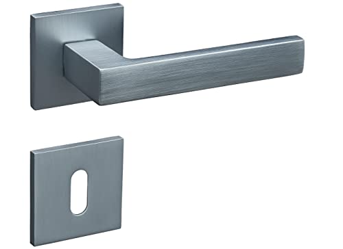 Gavroche Türgriffe Set BB Buntbart | Türklinken für Innentüren in Silber Matt Chrom | Drückergarnitur für Zimmertür mit eckiger Rosettengarnitur aus Alumimium | Türbeschlag in L-Form von Gavroche
