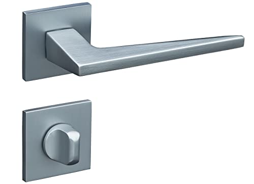 Türgriffe Türbeschläge mattes Chrom dünne quadratische Rosette WC für Badezimmer- und Toiletteninnentüren mit Rückholfeder komplettes Set Drückergriffe Türgriffe Türbeschläge mattes Chrom dünne quadratische Rosette WC für Badezimmer- und Toiletteninnentüren mit Rückholfeder komplettes Set Drückergriffe von Gavroche