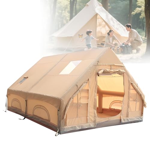 Glampingzelt aufblasbar für 2-8 Personen, Kaminöffnung & Dachfenster, 420D Oxford wasserdicht, 4 Jahreszeiten, Luftpumpe für Schnellaufbau, Mesh Fenster,6.3m von Gavscient