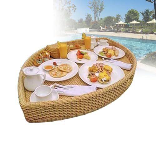 Schwimmender Tablett, Tisch mit Rattan-Akzent, schwimmender Getränkehalter, multifunktionales Frühstückstablett auf dem Wasser, C von Gavscient