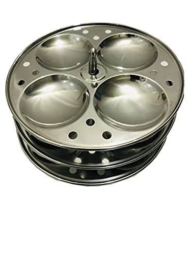 Best Idli Herdbereiter aus Edelstahl, 3 Racks, Idli Ständer, Idli Dampfstahlplatten, Idli Ständer, 3 Etagen, SS idali Ständer, ergibt 12, silberne Küchengeräte, Kochgeschirrutensilien, 17,8 cm von Gavya International