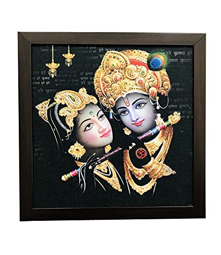 Krishna Wandkunst, gerahmt, Krishna Janmashtami, Gemälde ohne Glas, glitzernd, Dekoration für Zuhause, Wohnzimmer, Büro, Geschenk, 33 x 33 cm von Gavya