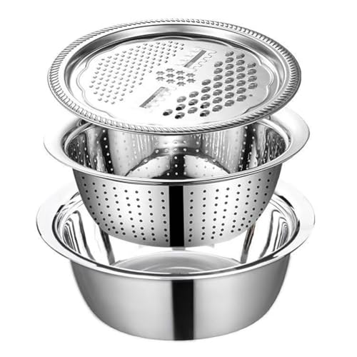 3 in 1 Kitchen Multifunction Grater Vegetable Slicer Cutter Chopper and Grater with Stainless Steel Drain Basket and Sink for Vegetables, Fruit, Cheese,Silber 3 in 1 Kitchen Multifunction Grater Vegetable Slicer Cutter Chopper and Grater with Stainless Steel Drain Basket and Sink for Vegetables, Fruit, Cheese,Silber von Gaxcent
