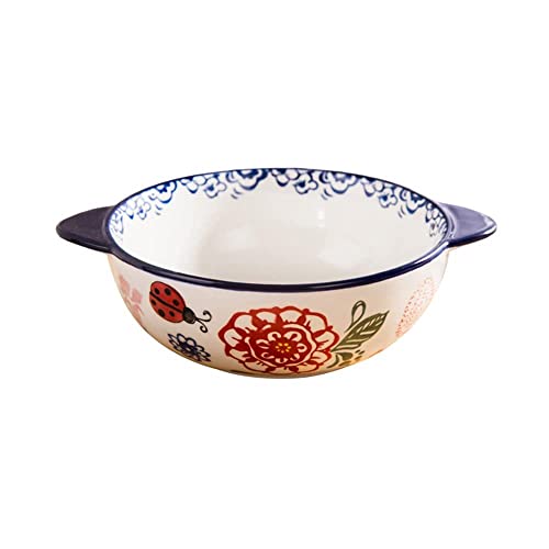 600ML Suppenschüssel mit Henkel Keramik Japanischer Stil Handgemalt Unterglasur Geschirr Reis Salat Instant-Nudeln Mikrowelle,Multi colored von Gaxcent