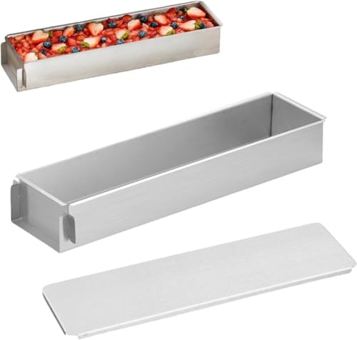 Gaxcent Kastenform, Rechteckig Backrahmen, Verstellbar Tiramisu Form, Quadratische Mousse-Kuchenform Mit Edelstahldeckel, Rechteckige Kuchenform, Antihaft-Backkuchen-Modell Für Tiramisu,Silber,40cm von Gaxcent