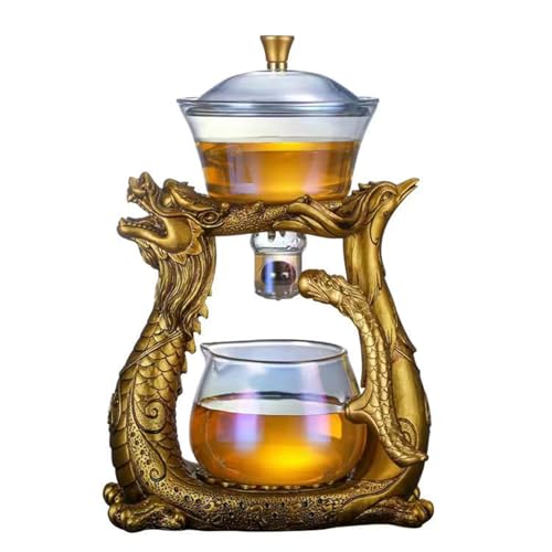 Gaxcent Lazy Kungfu Tee-Set aus Glas, hitzebeständig, Wasserumleitung, rotierende Abdeckung, Schüssel, halbautomatischer Glas-Teekannenanzug (Teekannen-Set),1 von Gaxcent