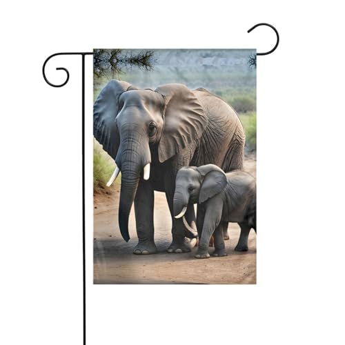 Elefant und Baby-Elefant Outdoor Gartenflaggen - Kleine Rasenflaggen für alle Jahreszeiten, die perfekte Willkommens-Frühlingsgartenflagge für jedes Zuhause von GaxfjRu