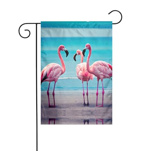 Flamingo Beach Outdoor Gartenflaggen – kleine Rasenflaggen für alle Jahreszeiten, die perfekte Willkommens-Frühlingsgartenflagge für jedes Zuhause von GaxfjRu