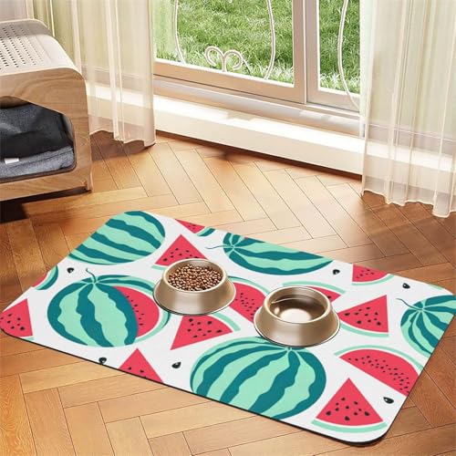 Futtermatte mit Obst-Wassermelonen-Druck, saugfähig, rutschfest, PU-Leder, Futtermatte für Hunde und Katzen, Gummiunterseite Futtermatte mit Obst-Wassermelonen-Druck, saugfähig, rutschfest, PU-Leder, Futtermatte für Hunde und Katzen, Gummiunterseite von GaxfjRu