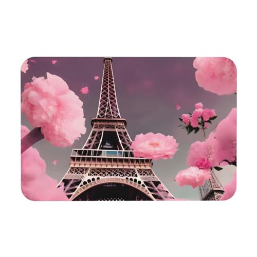GaxfjRu Paris Street Eiffelturm Rosa Blumendruck Kieselgur Duschmatte Duschvorleger Badezimmerteppich leicht zu reinigen saugfähige Badewannenmatte von GaxfjRu