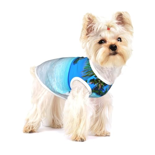 Leichtes Tanktop für Hunde, Motiv: tropischer weißer Sandstrand und Ozean, für kleine Hunde, dehnbare T-Shirts, ärmellose Weste Leichtes Tanktop für Hunde, Motiv: tropischer weißer Sandstrand und Ozean, für kleine Hunde, dehnbare T-Shirts, ärmellose Weste von GaxfjRu