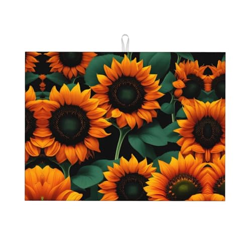 Orange Sonnenblumen-Tapete, saugfähige Mikrofaser-Abtropfmatte, wendbar und rutschfest, 45,7 x 61 cm, ideal für Küchentheken und Abflussregale von GaxfjRu