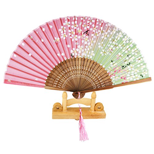 Gazechimp Japanisch Blumen Seide Faltbar Handfächer Fächer Taschfächer mit Halterung Holder Ständer von Gazechimp
