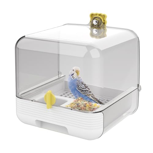 Gazocua Vogelbad Für Papageien - Herausnehmbarer Futterspender Für Vogelkäfig - 2 IN 1 Futterbad Transparent Design Für Haustiere Innen Außen Garten Terrasse von Gazocua