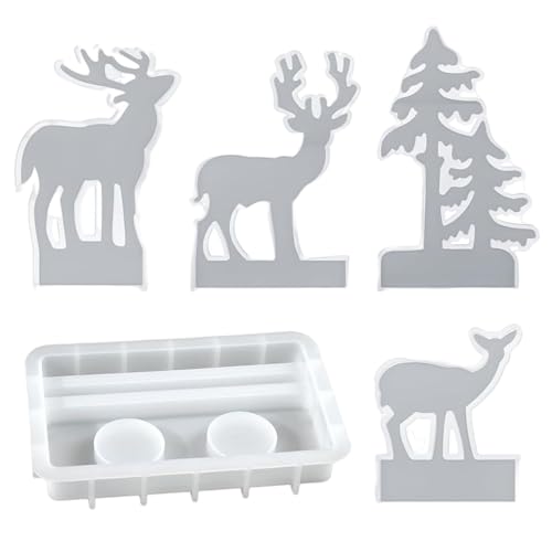 Gazocua Weihnachts Harz Formen | 5 Teile Elch Weihnachtsbaum Seifenformen | Wiederverwendbare Bastelwerkzeuge Für Feiertagsfeier Geburtstag Housewarming | Epoxy Harz Gips Seife von Gazocua