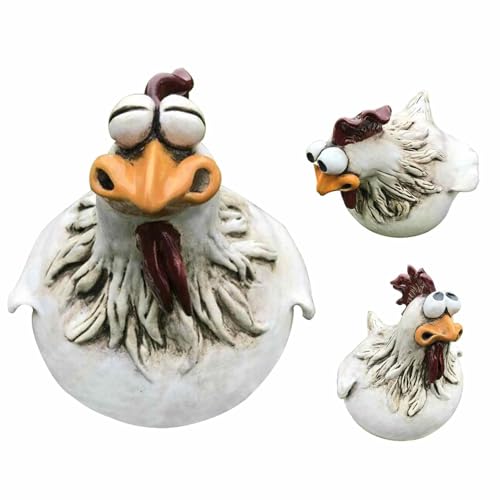 Huhn Sitzt Auf Dem Zaun 3 Huhn Gartenstecker Zaunhocker Keramik Huhn Gartendeko Mit Lustigem Ausdruck, Garten Huhn Ornamente Für Terrasse, Balkon, Hof von Gazocua