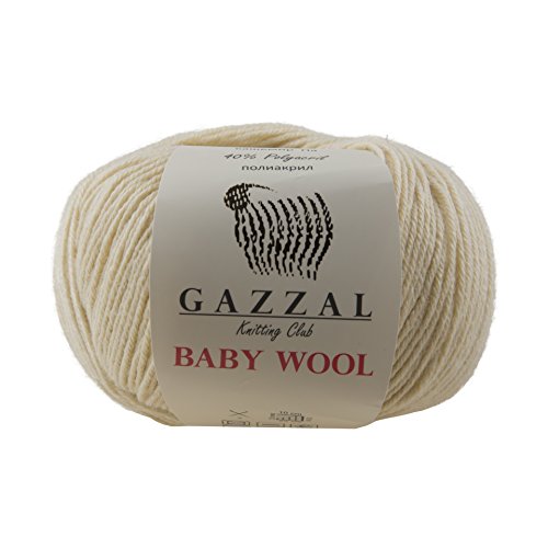 Gazzal Baby Wolle, 50 g, 200 m, feines Babygarn, 40 % Lana Merino, 20 % Kaschmir, 829, Beige, 5 Stück von Gazzal