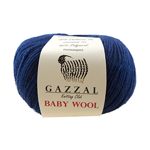 Gazzal Baby Wolle, 50 g, 200 m, feines Babygarn, 40 % Lana Merino, 20 % Kaschmir, Polyamid (Saks Blue – 802) von Gazzal