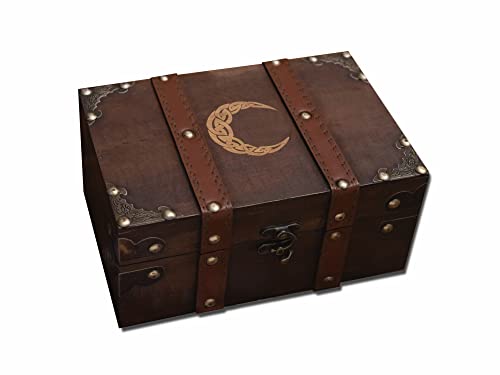 Gbrand 21,1 cm Holz und Leder Keltische Mond Truhe Box Halbmond Holzkiste mit Samtfutter, Vintage Tarotbox und Kelch Set (nur Box) von Gbrand