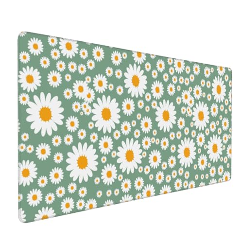 Gbuzozie Extra großes Mauspad mit Gänseblümchen, XXL-Mauspad mit genähten Kanten, Frühlingsblumendruck, rutschfeste Gummiunterseite, Computertastaturunterlage, Schreibtischunterlage für Zuhause, Büro von Gbuzozie