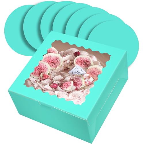 Gcardist 25,4x25,4x12,7cm Kuchenbox, 5 Sets Minz Blau Tortenkarton mit Fenster & 5 Sets 25,4cm Minz Blau Kuchenrunde Bretter, 25,4 cm Kuchenbehälter (10x10x5 inch) von Gcardist
