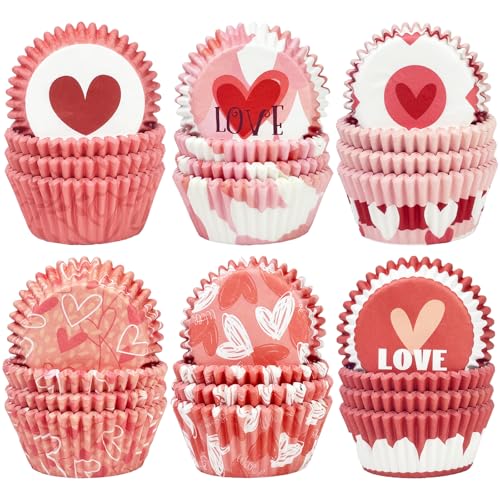 Gcardist 300 Stück Standard-Muffinförmchen Cupcake-Becher 6 Designs Rosa Valentinstag Muffinpapier-Backförmchen Cupcake-Hüllen (Standardgröße) von Gcardist