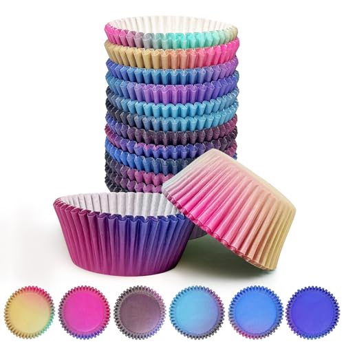 Gcardist 300 Stück Standard-Muffinförmchen Cupcake-Becher 6 Designs Schwarz Blau Muffinpapier-Backförmchen Cupcake-Hüllen (Standardgröße) von Gcardist