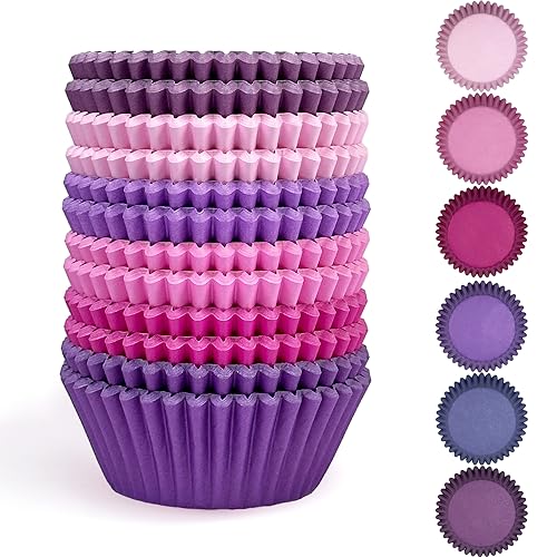 Gcardist 300 Stück Standard-Muffinförmchen Cupcake-Becher Lebensmittelqualität 6 einfarbige rosa violette Farben Muffinpapier Backförmchen Cupcake-Hüllen (Standardgröße) von Gcardist