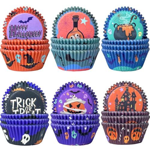 Gcardist Allerheiligen 300 Stück Standard-Muffinförmchen Cupcake-Becher 6 Designs Allerheiligen Zaubertrank Muffinpapier-Backförmchen Cupcake-Hüllen (Standardgröße) von Gcardist